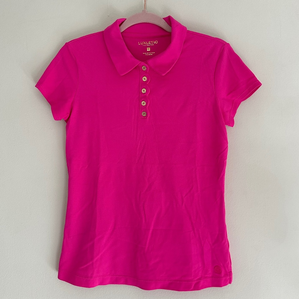 Lilly Pulitzer Luxletic Size Small Frida Scallop Golf Polo Bright Pink